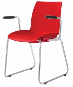 Case Visitors Sled Base Red Poly Chair with Arms