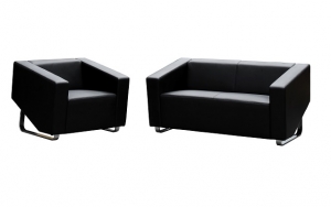 Cube Single and Two Seater Black Leather Reception Lounge