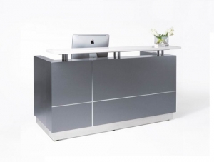 Hugo Modern Reception Desk Metallic Grey, Counter Hob Top in White Caesar Stone