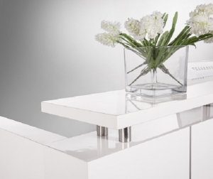 Hugo Modern Reception Desk White Gloss, Counter Hob Top in White Caesar Stone