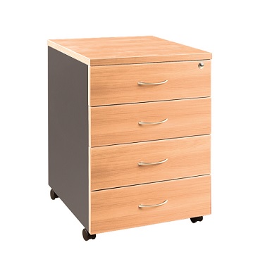 Essentials Express Commercial Mobile Pedestal 4 Drawers Colour Beech/Charcoal