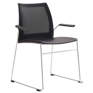 Vinn Visitors Sled Base Black Mesh Back & Poly Seat Chair with Arms