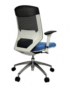 Vogue Executive Med Back Mesh with Arms Frame White Blue Fabric & Black Mesh Office Chair