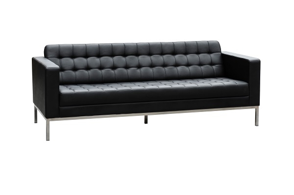 Como Three Seater Black Leather, Black Leather Reception Sofa
