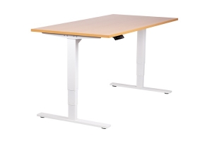 Vertilift Electric Height Adjustable sit stand desk White Frame Beech top