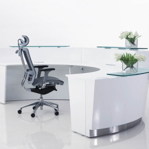 Evo Modern Circular Reception Desk White with High & Low Counter, Glass Hob Top