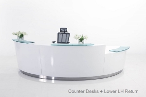 Evo Modern Circular Reception Desk White with High & Low Counter, Glass Hob Top