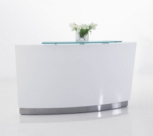 Evo Modern Curved Reception Desk White with High Counter, Glass Hob Top