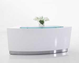 Evo Modern Curved Reception Desk White with Low Counter, Glass Hob Top