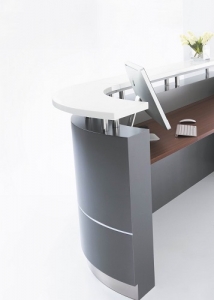 Exexutive Modern Reception J-Shape Desk Metallic Grey, Counter White Caesar Stone Hob Top