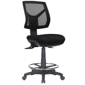 Rio Ergonomic Medium Mesh Back with Fabric Seat Office Chair, 3 Lever, Drafting with Footring