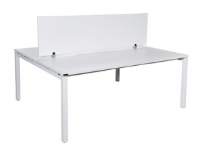 Runway workstation bench double 2 person white melamine screen
