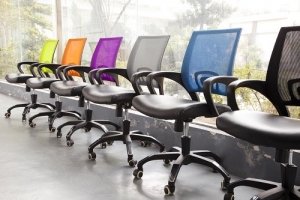 View Modern Task Office Chair with Coloured Mesh Back and Padded Bonded Leather Seat