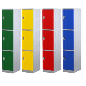 ABS Plastic 3 Door Locker - Green_Yellow_Red_Navy Blue